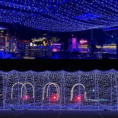 YEGUO 165ft 500 LED String Lights Outdoor Waterproof, Blue and White Christmas Light Indoor, 8 Modes Green Wire Twinkle Tree Lights Plug in with Memory Timer