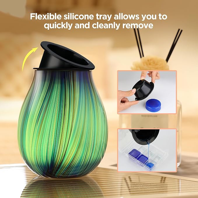 Inrorans Glass Electric Wax Melt Warmer Oil Burner with Stable Heating PTC Reusable Silicone Tray 7 Colorful Changing Led Light Night Light Scent Warmer for Home Fragrance Warmers-Blue Silk Timer