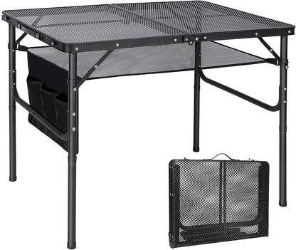 Folding Grill Table,Aluminum Portable Grill Stand Table for Outdoor Camping Picnic BBQ Lightweight, Adjustable Height, 36''x24''x16/28'', Black