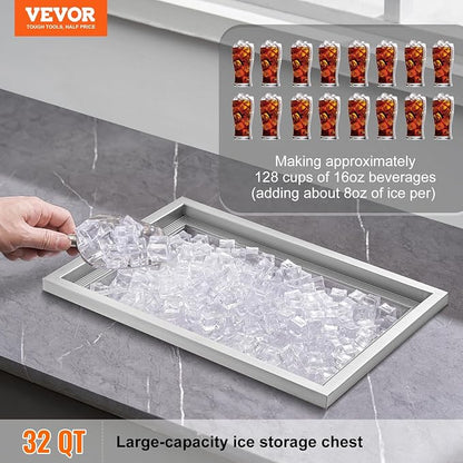 VEVOR Drop in Ice Chest, 20" L x 14" W x 12" H Stainless Steel Ice Cooler, Commercial Ice Bin with Cover, 40 qt Outdoor Kitchen Ice Bar, Drain-Pipe and Drain Plug Included, for Cold Wine Beer | Commercial Ice Bin with Cover, 40 qt Outdoor Kitchen Ice B...