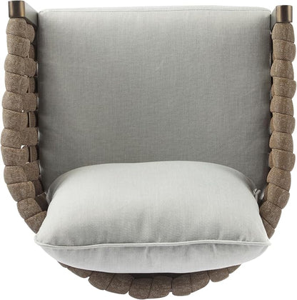 Christopher Knight Home Lena Patio Club Chairs Set of 2, Metal Accent Chairs, Rope Woven Backrest Armchair, Upholstered Cushions Seating, Tub Back Design for Backyard Garden, Brown+Light Gray