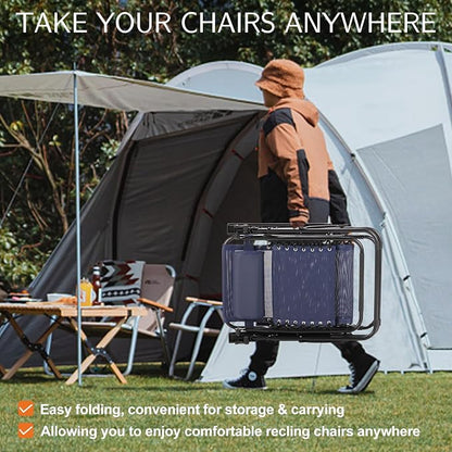 Sweetcrispy Zero Gravity Chairs, Set of 2 Portable Recliner Beach Camping Patio Outdoor Folding Lounge Chair with Cup Holder Trays and Adjustable Pillow for Poolside, Garden, Backyard, Lawn, Blue