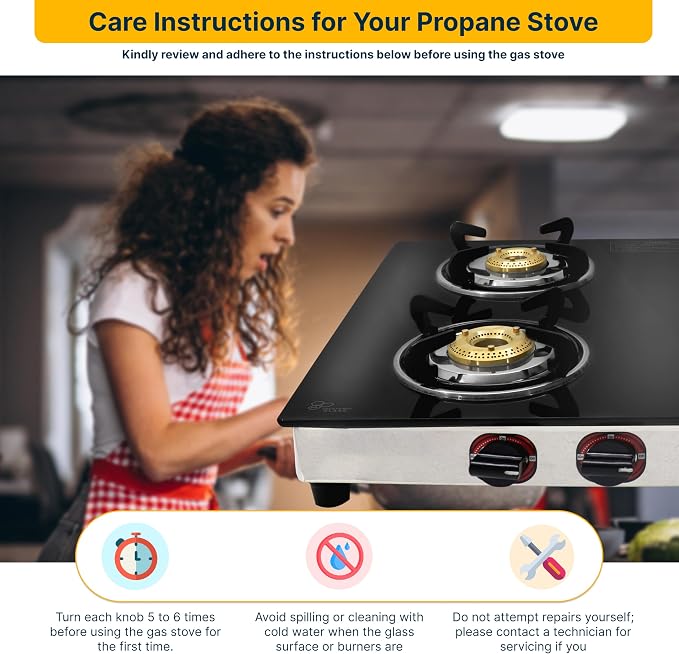 24 Inch Gas Cooktop, Tempered Glass Gas Stove with 4 Burner | Stainless Steel Lower Body Countertop Gas Stove for RV Propane Stove, Apartment & Outdoor Use with Hose Pipe & Regulator