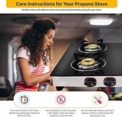 24 Inch Gas Cooktop, Tempered Glass Gas Stove with 4 Burner | Stainless Steel Lower Body Countertop Gas Stove for RV Propane Stove, Apartment & Outdoor Use with Hose Pipe & Regulator