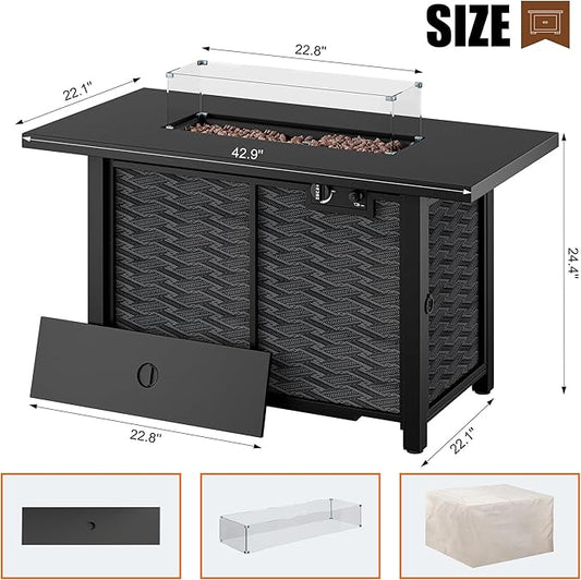 Shintenchi Propane Fire Pits 43″ Outdoor Gas Fire Pit, 50,000 BTU Rectangle Gas Fire Pit Table with Lava Rocks, 2-in-1 Fire Table with Removable Lid, CSA-Certified for Outside Patio,Parties,Backyard