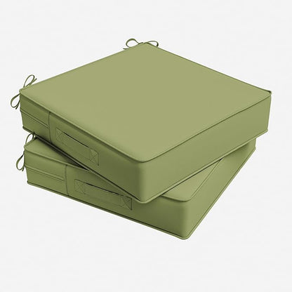 Outdoor Chair Cushion 24 x 24 x 5 Inches Patio Furniture Outdoor Waterproof Seat Cushion, Patio Chair Cushion with Handles and Ties, Square Dining Chair Cushion Set of 2, Light Green