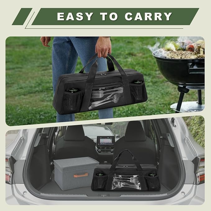 HODRANT Grill Tool Storage Bag with Pockets for Barbecue Tool up to 22" | Outdoor BBQ Utensil Holder, Large Grill Utensil Storage Caddy, BBQ Accessories Case Container for Camping, Bag Only, Black