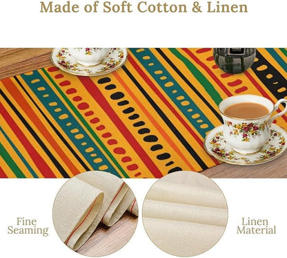 Traditional African Tribal Table Runner Abstract Ethnic Horizontal African Geometric Pattern Printed Linen Table Runner for Home Kitchen Dining Table Decoration 13x90 Inch