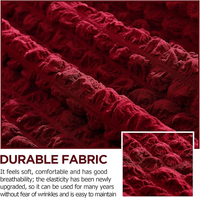Fanfanwin 3 Pcs Sofa Slipcover Set for Couch Cushion Durable Washable High Elastic Stretchable Furniture Couch Covers with Skirt for Sofa Loveseat Arm Chair(Burgundy,Seersucker)
