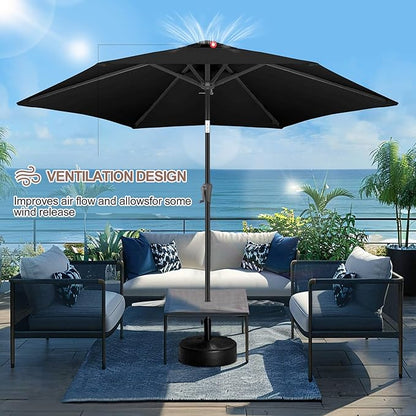 FLAME&SHADE 10ft Patio Umbrella - Outdoor Umbrella with 6 Sturdy Ribs, Push Button Tilt and Crank, UV Protection Table Market Umbrella for Pool, Porch，Garden, Deck, Backyard(Black)