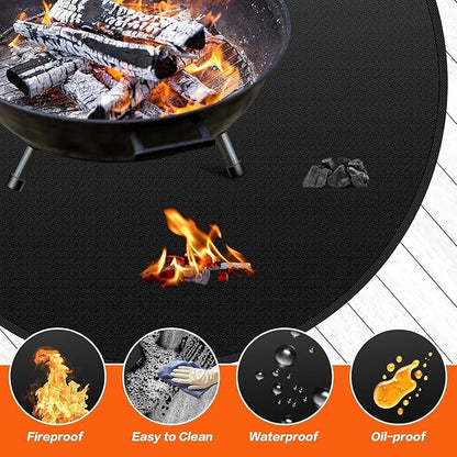 Fireproof Mat 2-Pack, Round & Rectangle Fire Pit and Grill Mat, 3-Layer Heat Resistant Deck Protector, Waterproof, Anti-Slip, for Patio, Grass & Outdoor Use (Round 36" & Rectangle 36" × 48")