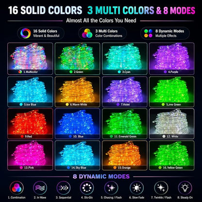 Vigdur 33FT Solar Rope Lights Outdoor - 100 LEDs 18 Color Changing LED Rope Lights Waterproof with Remote & Timer & 8 Lighting Modes, Outdoor Trampoline Lights for Xmas Garden Fence Tree Party