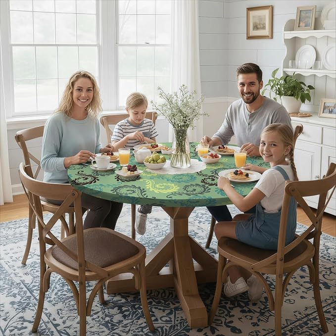 opstellen Fitted Round Tablecloth Non Slip Table Cloth Vinyl Inside Outside Circle Cover for 36-44" Tables Dining Kitchen Family Festival Kit Gifts Summer Fall Patio Picnic Glamping Vacation Equipment