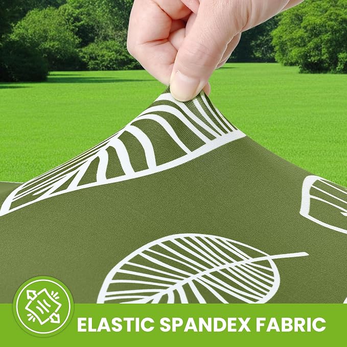 Smiry Spandex Fitted Tablecloth for 6 Foot Rectangle Tables, Washable Picnic Table Cover with Elastic, Stretch Reusable Table Cloth for Outdoor, Camping, Dining & Kitchen (Line Leaf, 30"x72")