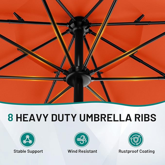 AreShark 9ft 3-Tier Patio Umbrellas, Outdoor Umbrella with 8 Sturdy Ribs UV Protection Windproof, Market Table Umbrella w/Push Button Tilt & Crank for Pool, Porch, Deck, Garden(Orange)