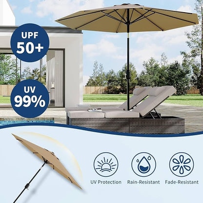 9 ft Patio Umbrella - 8 Sturdy Ribs Outdoor Table Umbrella with Crank Lift & Push Button Tilt - Market Umbrella for Pool, Deck, Yard, Garden - Tan