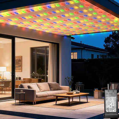Lovelite 13ft x 13ft Net Lights Outdoor, 400LED Large Gazebo Lights 8 Modes Timer, Waterproof Connectable Christmas Mesh Light Clear Wire for Bushes Patio Pergolas Garden Holiday Party - Mulicolor