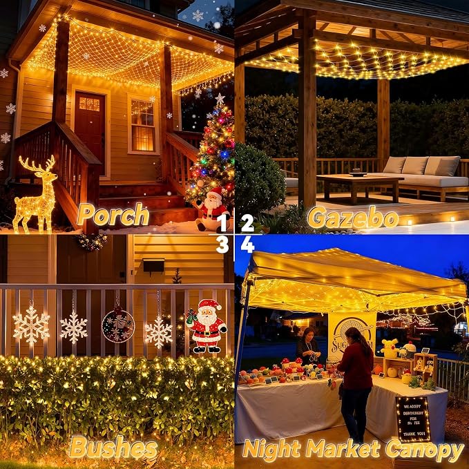 LitHome 13 x 13FT Christmas Net Lights Outdoor Mesh Lights Connectable | 8 Modes 400 LED Christmas Net Lights with Timer, Waterproof Warm White Mesh Light Plug in for Bushes Garden Backyard Decor