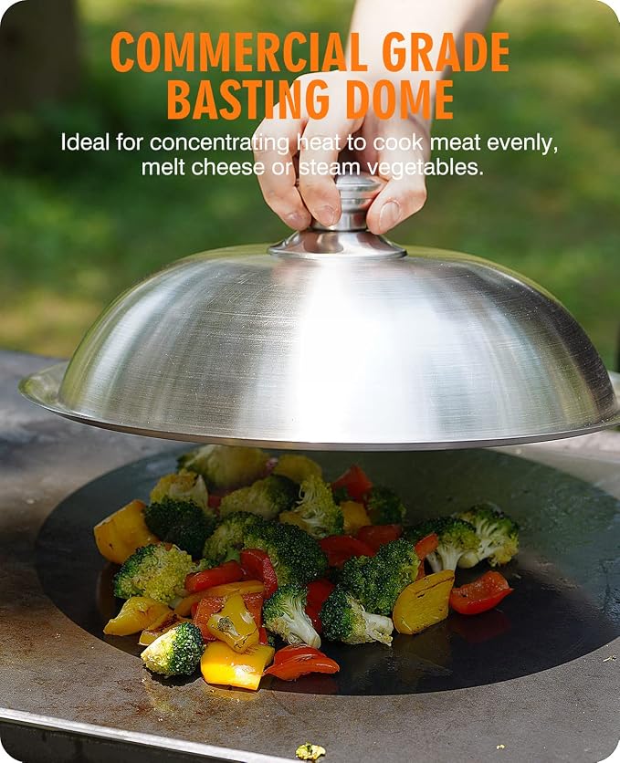 Homenote Griddle Accessories Kit for Blackstone with Dome and Burger Press | Includes a 12.5 inch 304 stainless steel dome and rectangular cast iron press for burgers, bacon, steaks, and vegetables.