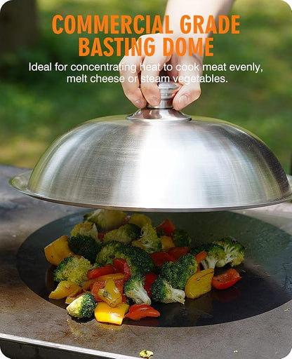Homenote Griddle Accessories Kit for Blackstone with Dome and Burger Press | Includes a 12.5 inch 304 stainless steel dome and rectangular cast iron press for burgers, bacon, steaks, and vegetables.