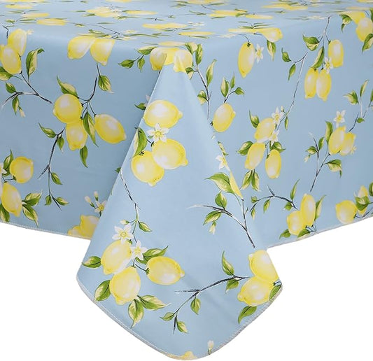 Walrus Heavy Duty Vinyl Tablecloth with Flannel Backing Waterproof Oil-Proof Plastic Table Cloth Stain-Resistant Wipeable Rectangle or Square Table Cover for Indoor and Outdoor (Lemon, 54x54 Inch)