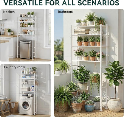 GloTika 4-Tier Over The Toilet Storage, 200lb Total Capacity Metal Bathroom Organizer with 36" Clearance, Includes Paper Holder & 4 Hooks, Space Saving Rack for Bathroom Laundry Room (64" H, White)