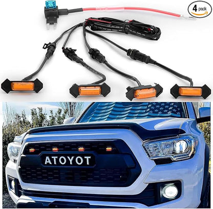 Grille Lights with Fuse for Toyota Tacoma TRD PRO Front Grille 2016 2017 2018 2019 2020 2021 2022 2023 (4PCS, Amber Yellow)