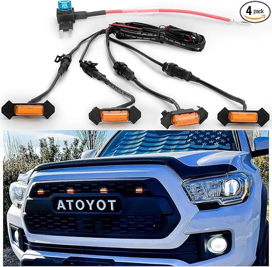 Grille Lights with Fuse for Toyota Tacoma TRD PRO Front Grille 2016 2017 2018 2019 2020 2021 2022 2023 (4PCS, Amber Yellow)