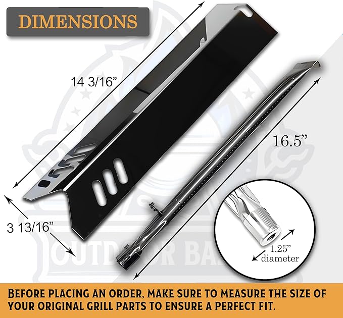 Set of Three Porcelain Steel Replacement Heat Plates and Stainless Steel Burners for Master Cook 3 Burner Grill Model