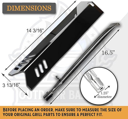 Set of Three Porcelain Steel Replacement Heat Plates and Stainless Steel Burners for Master Cook 3 Burner Grill Model