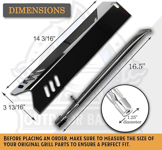 Set of Three Porcelain Steel Replacement Heat Plates and Stainless Steel Burners for Master Cook 3 Burner Grill Model