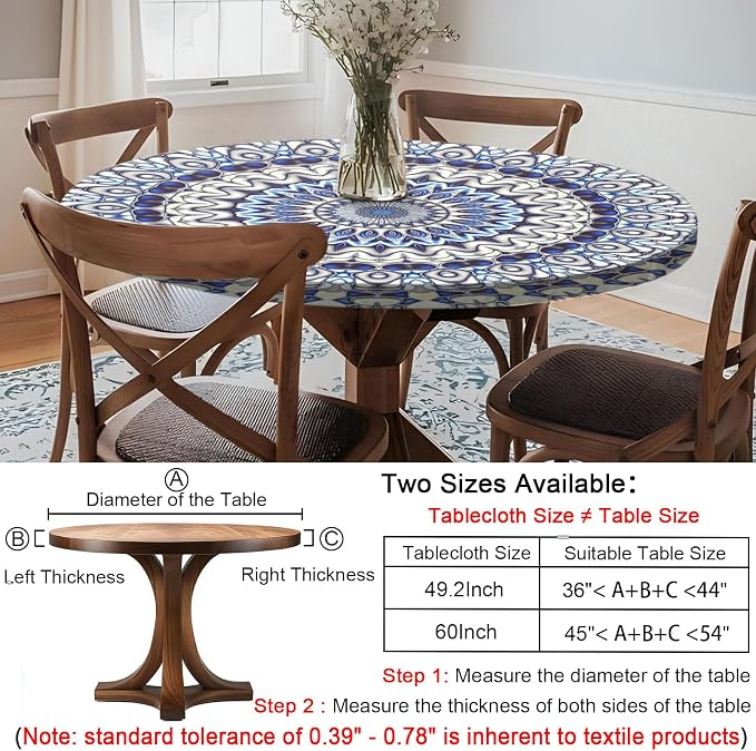 opstellen Fitted Round Tablecloth Wipeable Table Cloths Vinyl Indoor Outdoor Circle Covers for 36-44inch Table Dining Living Room Home Must Haves Gifts Summer Fall Patio Picnic Camping Garden Stuff
