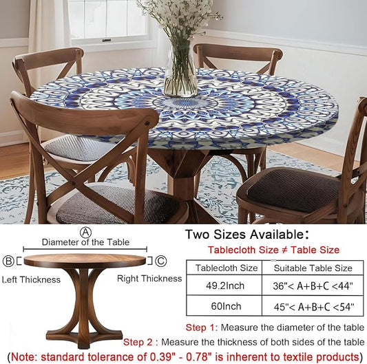 opstellen Fitted Round Tablecloth Wipeable Table Cloths Vinyl Indoor Outdoor Circle Covers for 36-44inch Table Dining Living Room Home Must Haves Gifts Summer Fall Patio Picnic Camping Garden Stuff