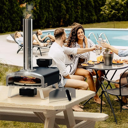 Wood Pellet Pizza Oven with Rotatable Stone, Portable Pellet Pizza Oven with Chimney and Door, Outdoor Pizza Stove for Backyard, Camping, Picnicking, RV, Tailgating, PS106