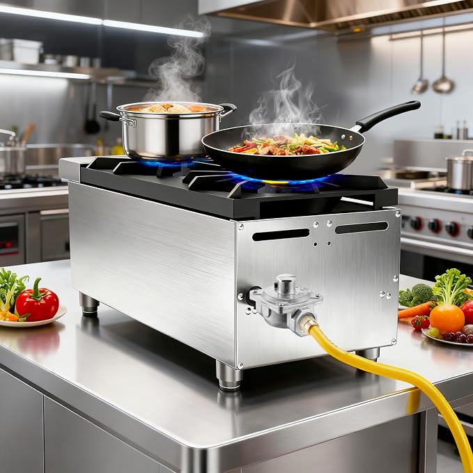 Commercial 2 Burner Countertop Stove Range, NG/LP Convertible, Stainless Steel Hot Plate with Cast Iron Grates, 56,000 BTU Professional Restaurant Foodservice Cooking Equipment Cooker