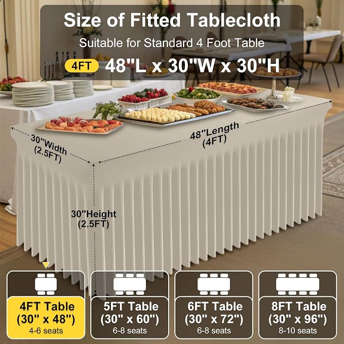 Smiry Spandex Elastic Fitted Table Cloth Skirt for 4FT Rectangle Table | Stretch Washable Table Cloth, Banquet Table Cover for Wedding, Party, Indoor & Trade Shows, (Taupe, 48Lx30Wx30H)