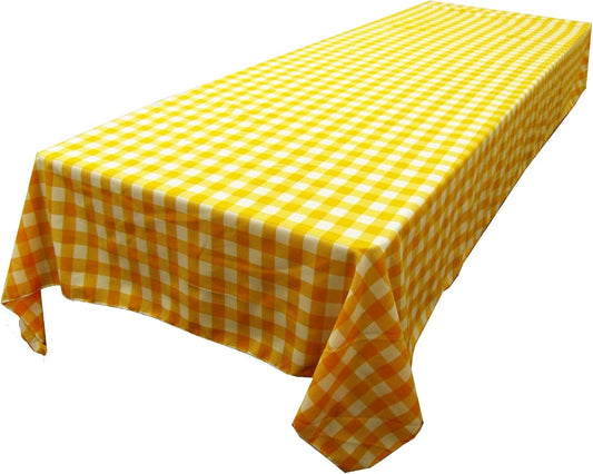 LA Linen Polyester Gingham Checkered 60 by 84-Inch Rectangular Tablecloth, White and Dark Yellow