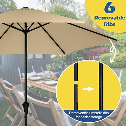 Sunnyglade 9FT Outdoor Patio Umbrella, Market & Table Umbrella with 6 Sturdy Ribs and Crank System, Fade-resistant & Waterproof for Garden Backyard Poolside Deck