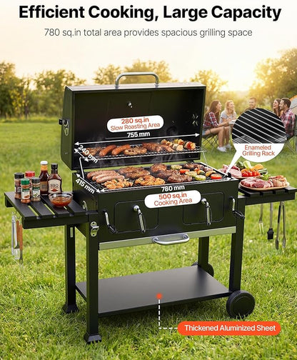 VEVOR Charcoal Grill, 780 sq.in. Extra-Large Charcoal Barbecue Grill with 2 Liftable Charcoal Trays & Folding Side Tables, High-Temp Powder-Coated Steel BBQ Cooking Grills for Patio Backyard Parties