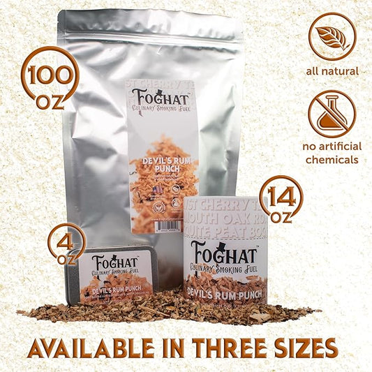 Foghat Cocktail Smoker Wood Chips - 14oz Devil's Rum Punch Shavings for Smoker, Whiskey & Drink Infuser Kit - All Natural, Culinary Wood Smoking Chips for Cocktail Smoke Gun & Drink Smokers