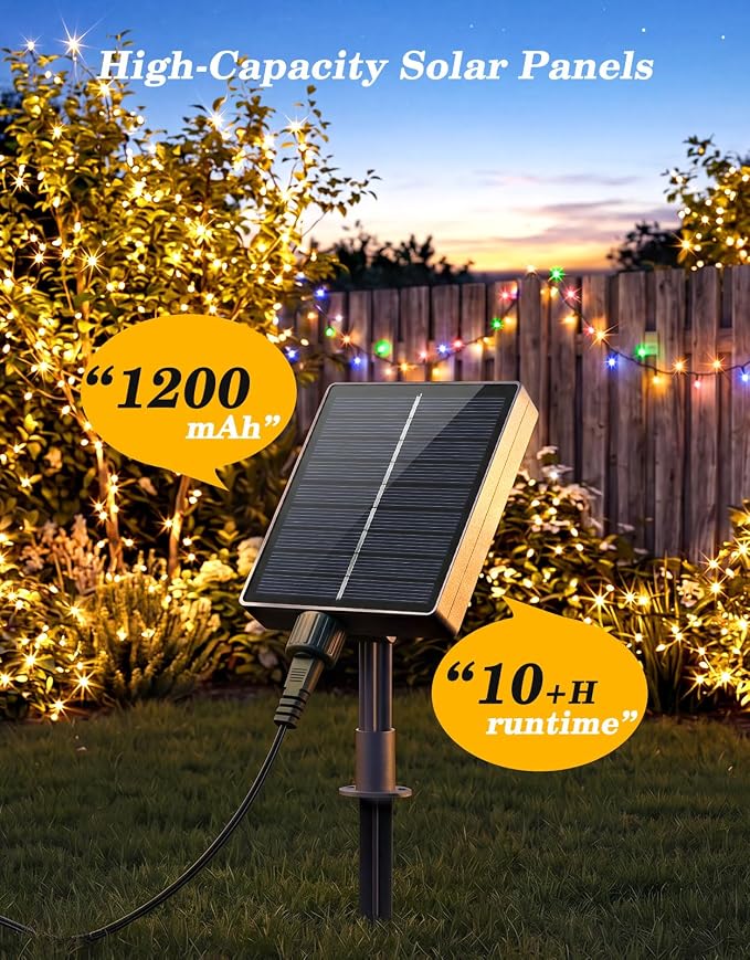 2 Pack 200LED Solar Christmas String Lights Outdoor Waterproof | Total 132FT Twinkle Lights with 8 Lighting Modes Remote for Outside Christmas Trees Decorations, Warm White & Multicolor