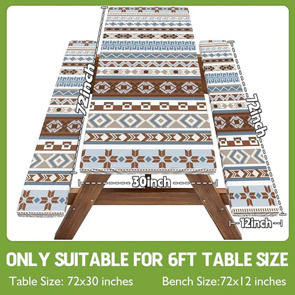 Fitted Picnic Table Cover with Bench Covers Fitted Rectangle Table Cloth Tablecloth Camping Gear Essentials Rv Accessories Road Trip Supplies Car Travel Must Have 6 Ft Foot Feet 72in Boho Bohemian