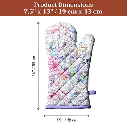 Maison d'Hermine Oven Gloves 100% Cotton Oven Mitt 7" x 13" with Loop Heat Resistant BBQ Cooking Gloves Baking Grilling Kitchen Hotel Home Farmhouse Spring Summer (Pack of 1, Floral Love)