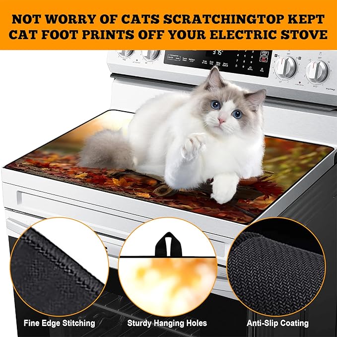 Multi-Design Stove Cover for Glass/Electric Stoves - 3-in-1 Heat-Resistant Protector Mat, Non-Slip Drying Rack 28"x20"