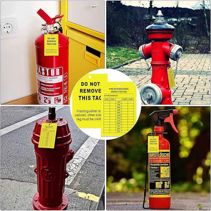 Monthly Fire Extinguisher Inspection Tags Record 4-Year Maintenance Tags Fire Recharge and Inspection Record Tag for Indoor Outdoor Extinguishers(50 Pieces)