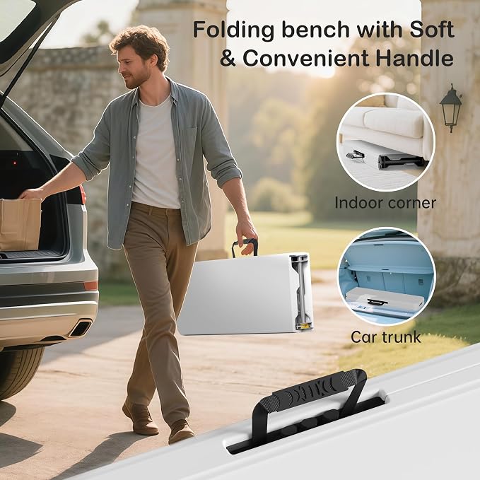 VSOAEIL 6 Foot Folding Bench 2 Pack, Foldable Plastic Bench Indoor Outdoor | 6 Feet Portable Bench Seating with Handle and HDPE Tabletop - Party, Dining, Picnic, Camping, Sports, Temporary Events, White