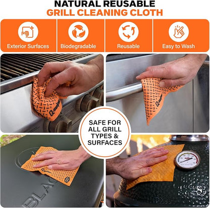 Proud Grill Q-Swiper BBQ Grill Cleaner Gift Bundle - 1 pc Bristle-Free Brush, 65 Moist Cleaning Wipes, 2 pcs Reusable Cloths - Safe Cleaner for Outdoor, Flat Top, Smoker, Griddle & Grates, BBQ Tools