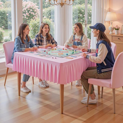 PARTISKY Baby Pink Spandex Square Tablecloths 54x54 Inch, Wrinkle Free Fitted Card Table Cloth Stretch Square Table Cover for Kitchen Dinner, Holiday Party, Wedding Banquet, Display Trade Show