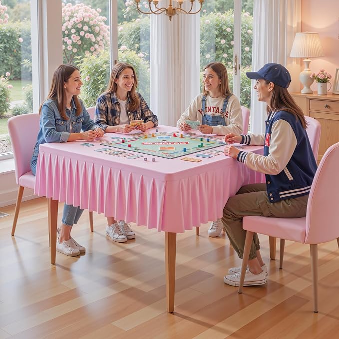 PARTISKY Baby Pink Spandex Square Tablecloths 60x60 Inch, Wrinkle Free Fitted Card Table Cloth Stretch Square Table Cover for Kitchen Dinner, Holiday Party, Wedding Banquet, Display Trade Show