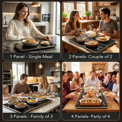 Electric Warming Tray for Buffet Party - 4 Panels Electric Glass Top Heating Plate, 8 Level Temp Control Easy Clean Surface Overheat Protection and Timer: for Busy Hosts Party Dinners and Holiday Meal